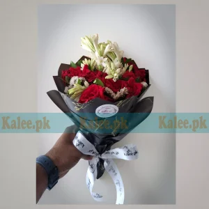 Red Roses Tuberose & Statice Small Bouquet
