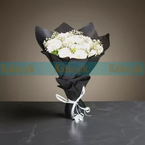 White Roses & Baby's Breath Round Shaped Bouquet