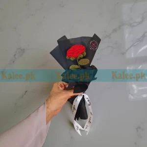 Single Red Rose Crochet Bouquet