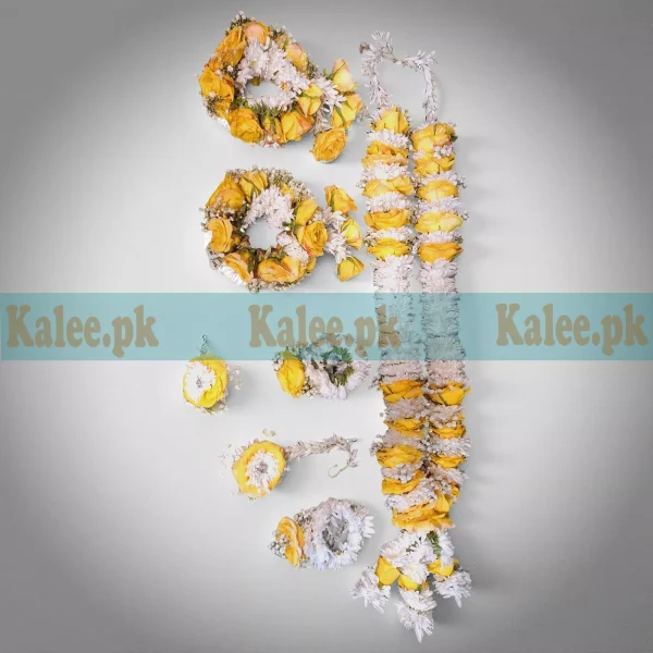 Daisies Roses Complete Floral Jewelry Set With Baby's Breath