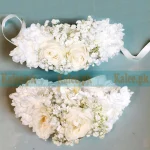 Fresh White Roses & Baby's Breath Ribbon Kangan Gajre for weddings in Karachi