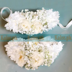 White Roses & Baby's Breath Ribbon Kangan Gajre