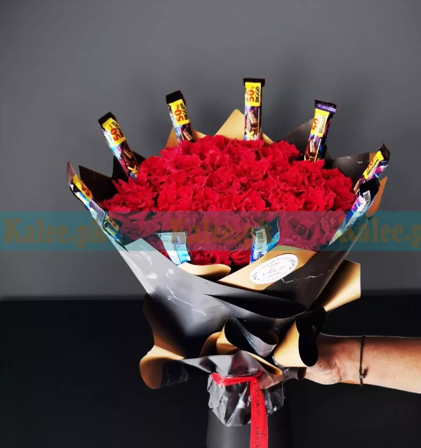 Perk Chocolates Bouquet With Red Roses