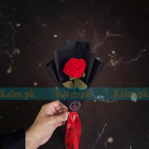 Crochet Single Red Rose Flower Bouquet