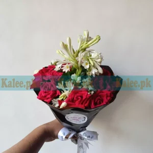 Tuberose And Red Rose Flower Bouquet
