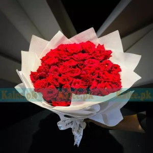 Decent design red rose flowers bouquet wrapped in premium paper with a satin ribbon.