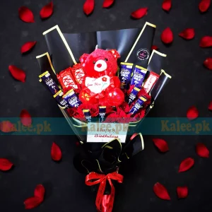Chocolates Bouquet With Red Roses & Teddy Bear