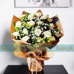 White Fresh Roses Bouquet with Baby's Breath – Karachi flower shop Kalee.pk