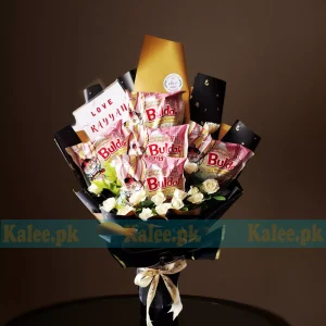 Buldak Ramen Noodles Bouquet With White Roses