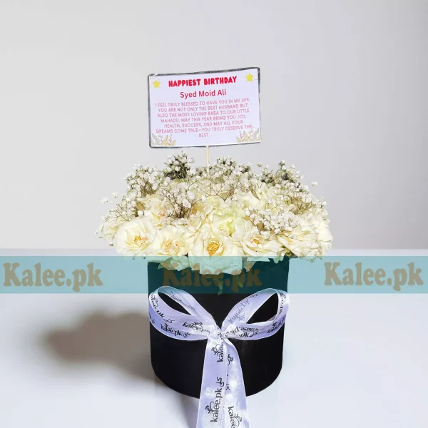 White Roses Box With Baby's Breath Flowers