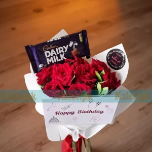 Single Dairy Milk Bouquet With Red Roses