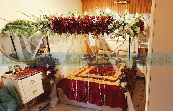Red Roses And White Gladiolus Bridal Bedroom Decor