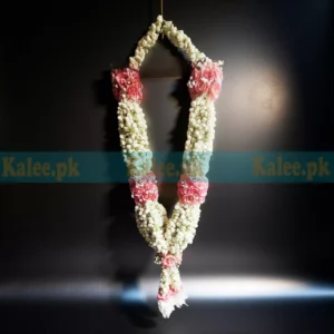 Pink Roses And Jasmine Garland With Gypsophila