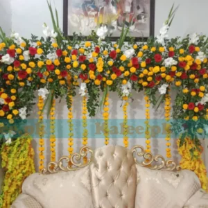 Mehndi Mayo Stage Decor With Mixed Flowers