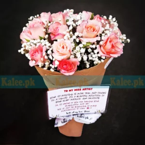 Pink Roses And Baby's Breath Fancy Bouquet