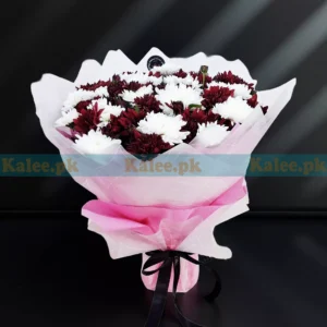 Maroon And White Daisy Flowers Fancy Bouquet