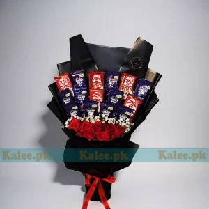 Dairy Milk And KitKat Bouquet With Roses - Statice