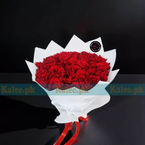 Red Roses Bouquet Wrapped In White