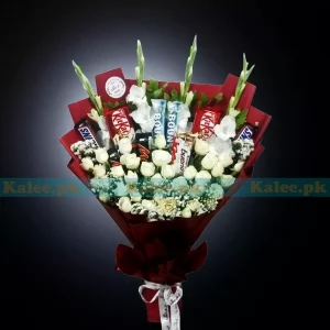 Mixed Chocolates And Flowers Flat Design Bouquet
