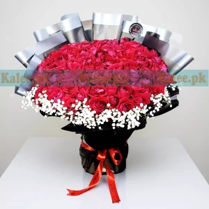 Luxury 100 Rose Flowers Bouquet With Baby's Breath