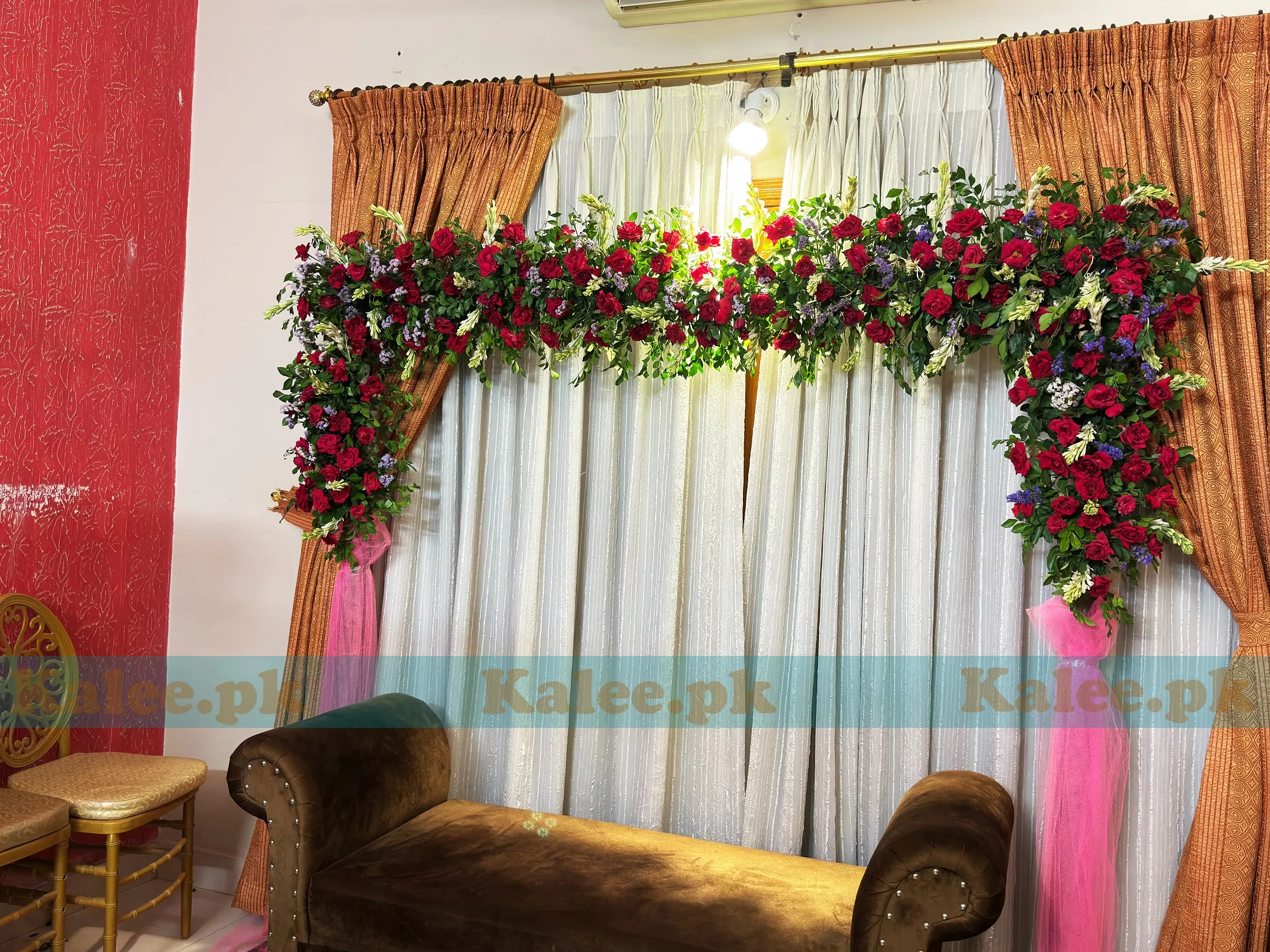 Red Roses Stage Decor - Tuberose & Statice Flowers