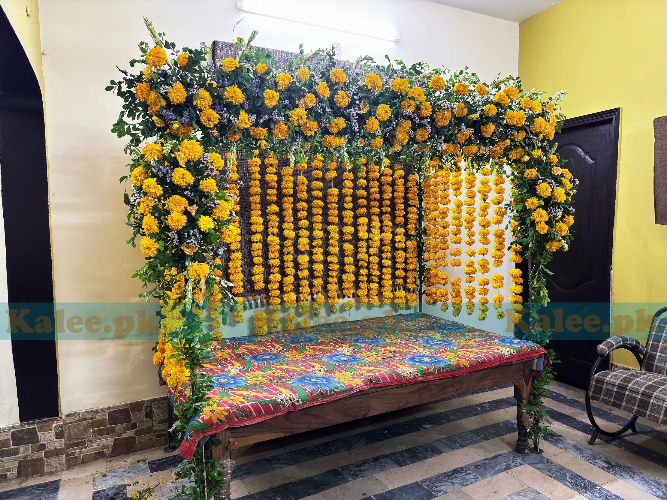 Mehndi Mayoon Decoration With Real Flowers
