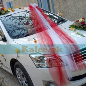 Red And Yellow Roses Wedding Car With Lacy Lace