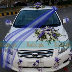 White And Blue Glades Wedding Car Decoration