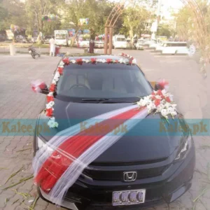 Honda Civic Car Decoration With White Red Gladiolus