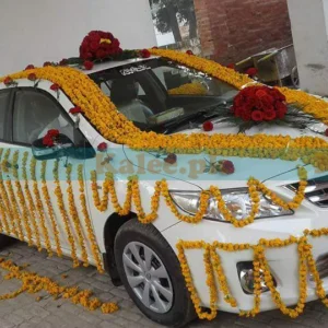 Red Roses And Marigold Car Decoration