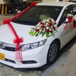 Civic Car Decor With Roses Tuberose & Baby's Breath