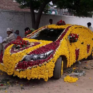 Marigold And Roses Wedding Car Decoration