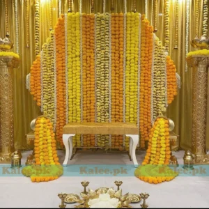 Yellow & Orange Marigold Mehndi Mayon Stage Decor