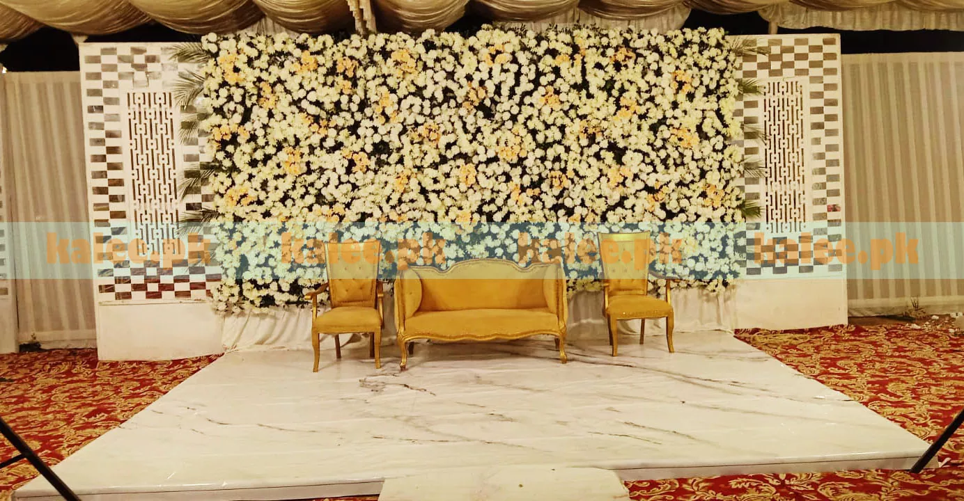 Artificial Flowers Stage Decoration With Huge Backdrop