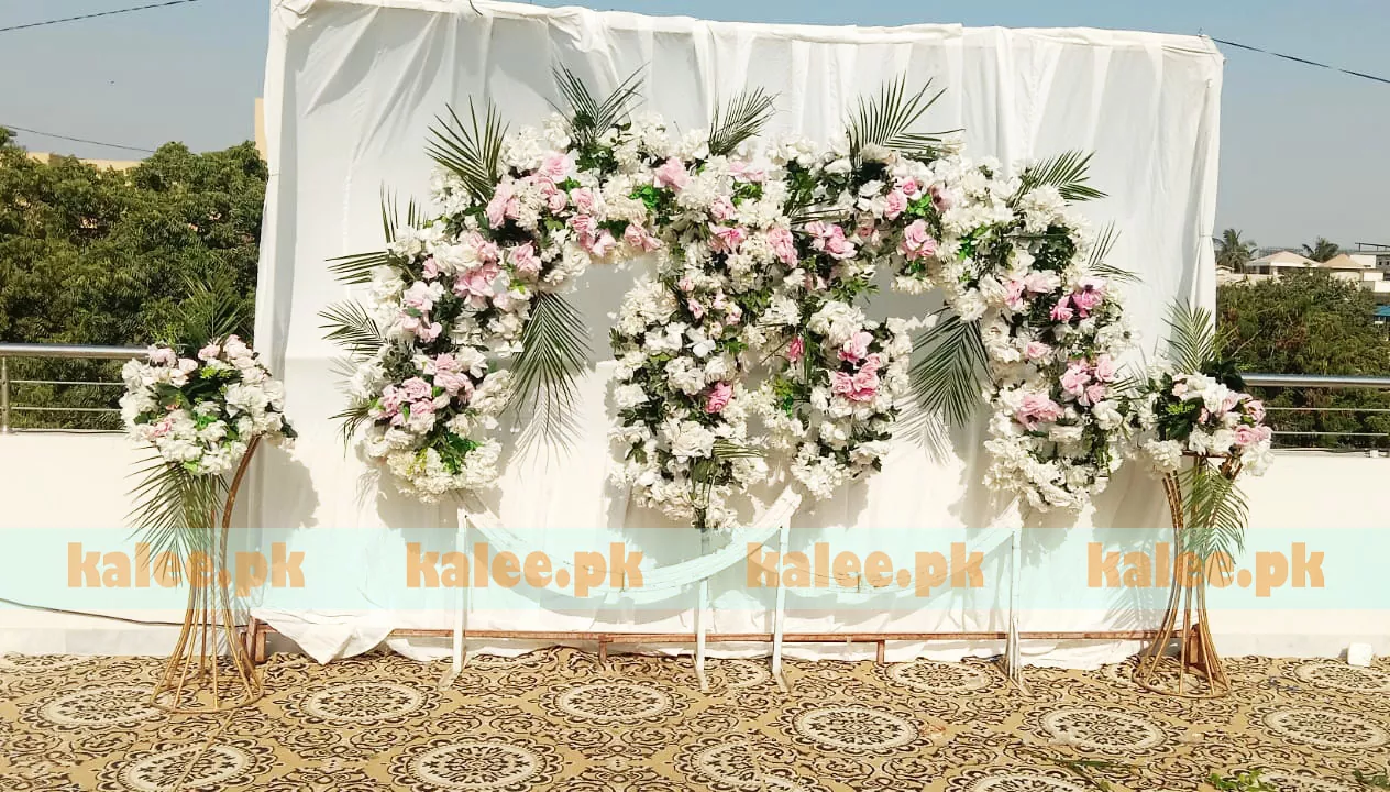 White & Pink Theme Artificial Flowers Stage Decor