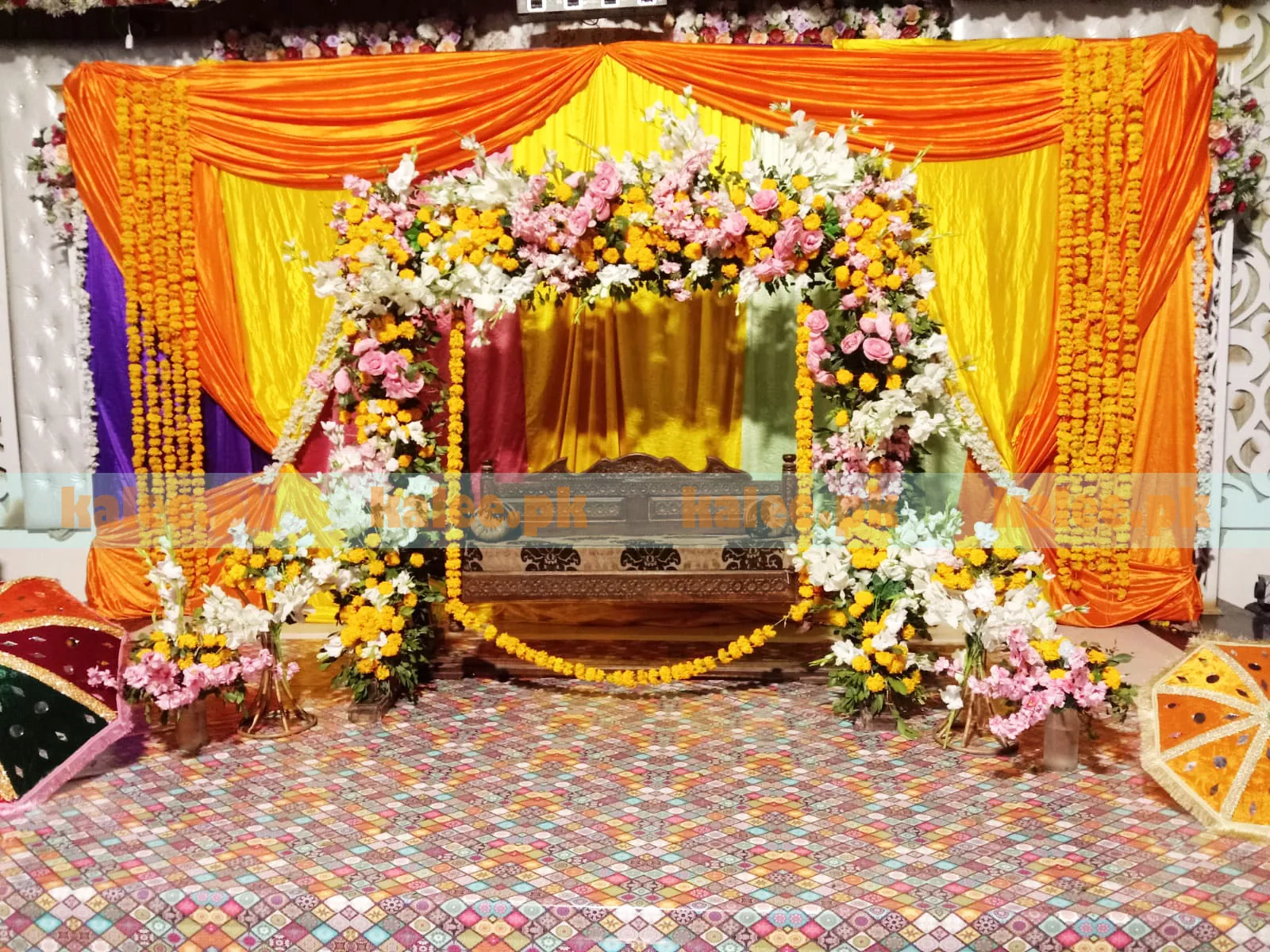 Mehndi Mayoon Stage Decor With Artificial Flowers