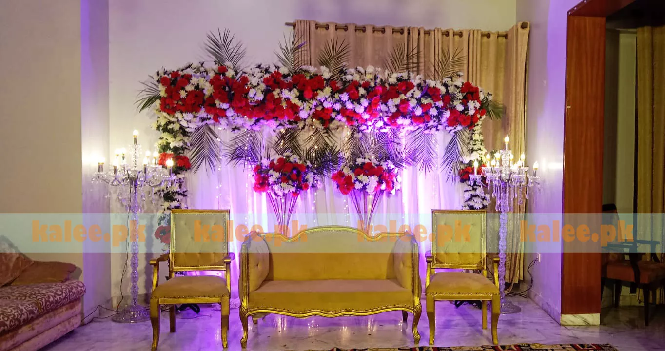 White & Red Artificial Flowers Wedding Stage Decor