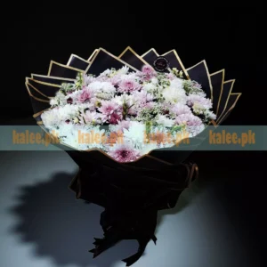 Purple & White Daisies And Lacy Lace Bouquet