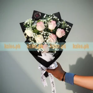 Imported Roses Flat Bouquet With Baby's Breat