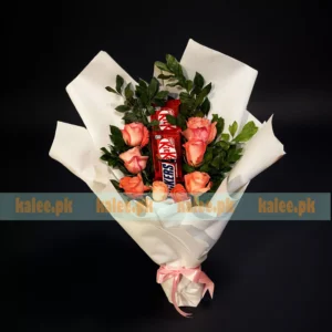 Pink Roses And Chocolates Flat Bouquet
