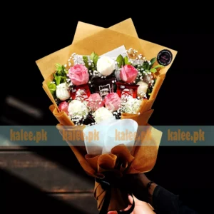 Imported Roses Baby's Breath & Chocolates Bouquet