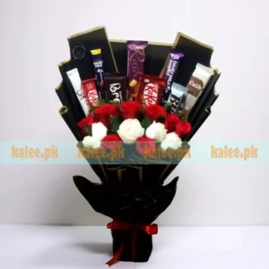 Chocolates Bouquet With Red And White Roses