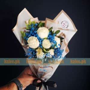 Imported White Roses And Baby's Breath Bouquet