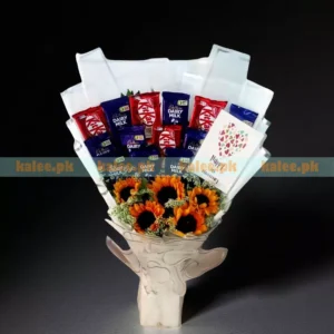 Chocolates Bouquet With Sunflowers & Lacy Lace