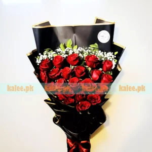 Red Rose And Baby's Breath Flowers Bouquet