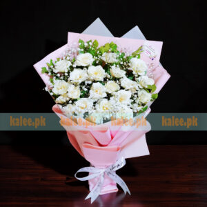 Baby's Breath & White Roses Hand Tied Bouquet