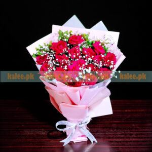 Roses And Baby's Breath Hand Tied Bouquet