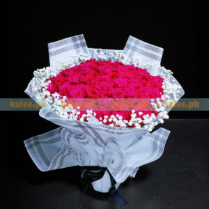 Round Shaped Red Roses & Baby's Breath Bouquet