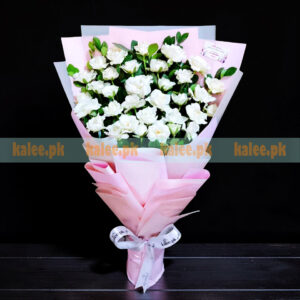 White Roses Hand Tied Flat Design Bouquet