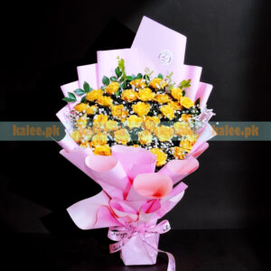 Yellow Roses And Baby's Breath Hand Tied Bouquet